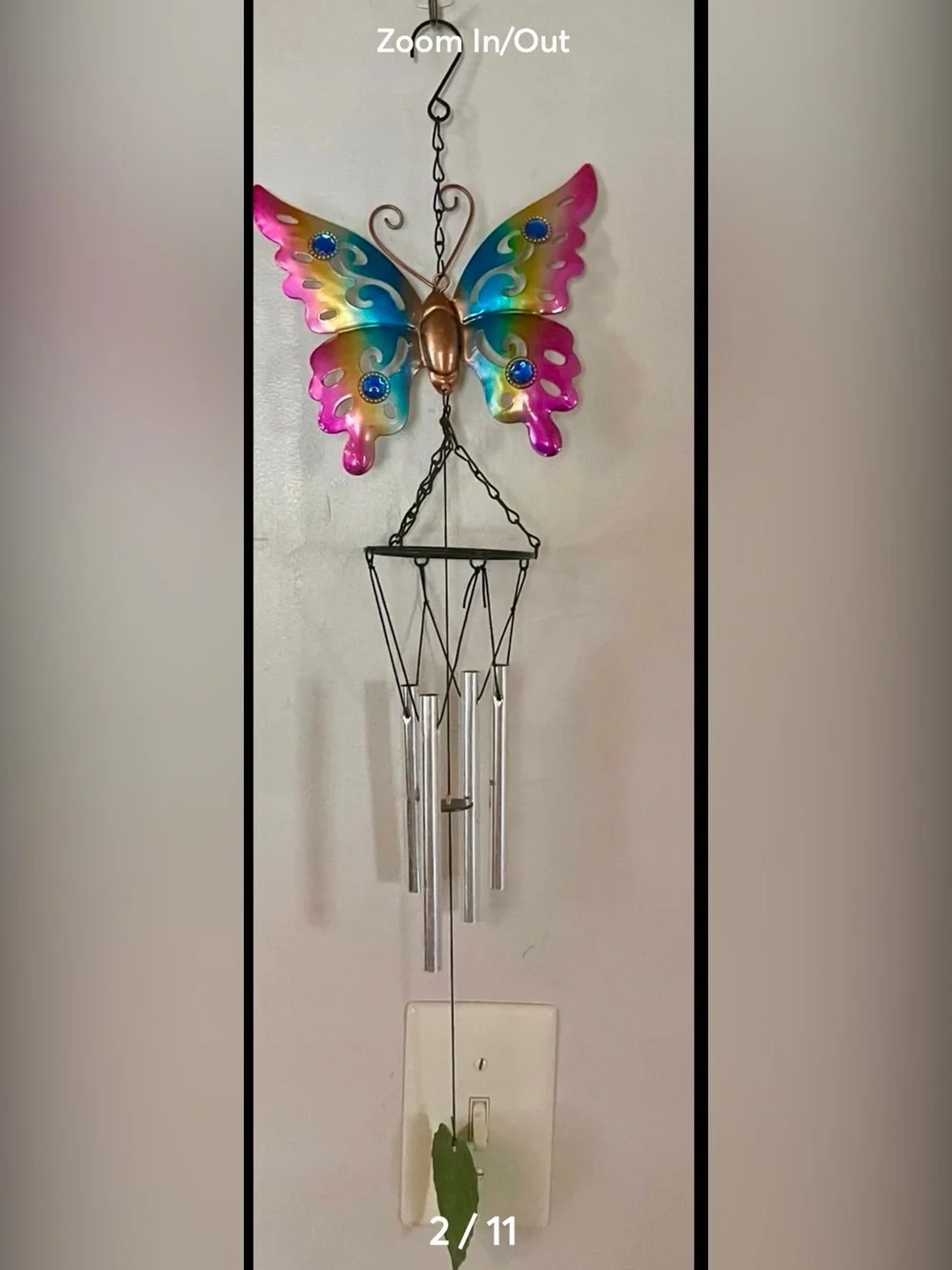2 Windchimes Multicolor Metal Butterfly Wall - Decorative Home Accent